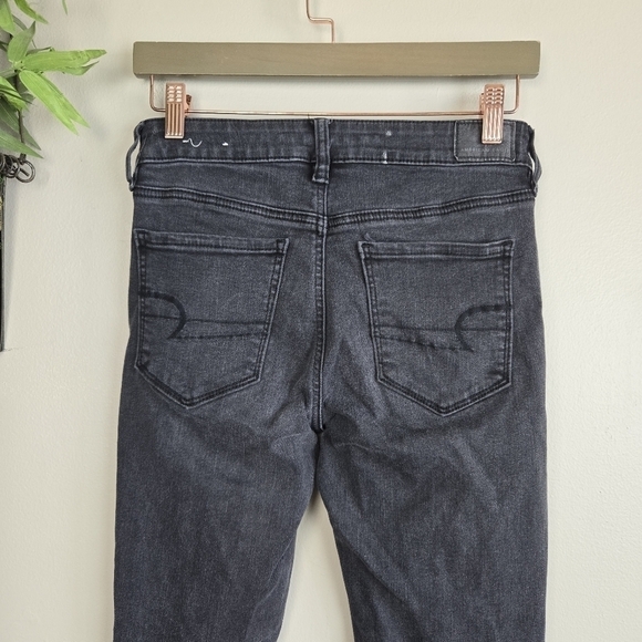 American Eagle Jegging Mid Rise Distressed Black Wash Ripped Skinny Jeans AE 4 - Picture 10 of 15
